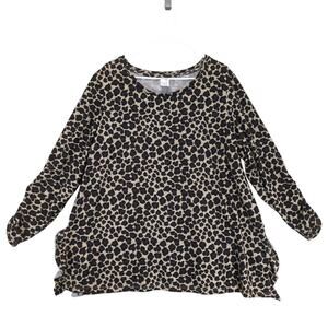 Terra & Sky Women's 1X Top Leopard Print Fleece Fabric Tunic Length Plus Size